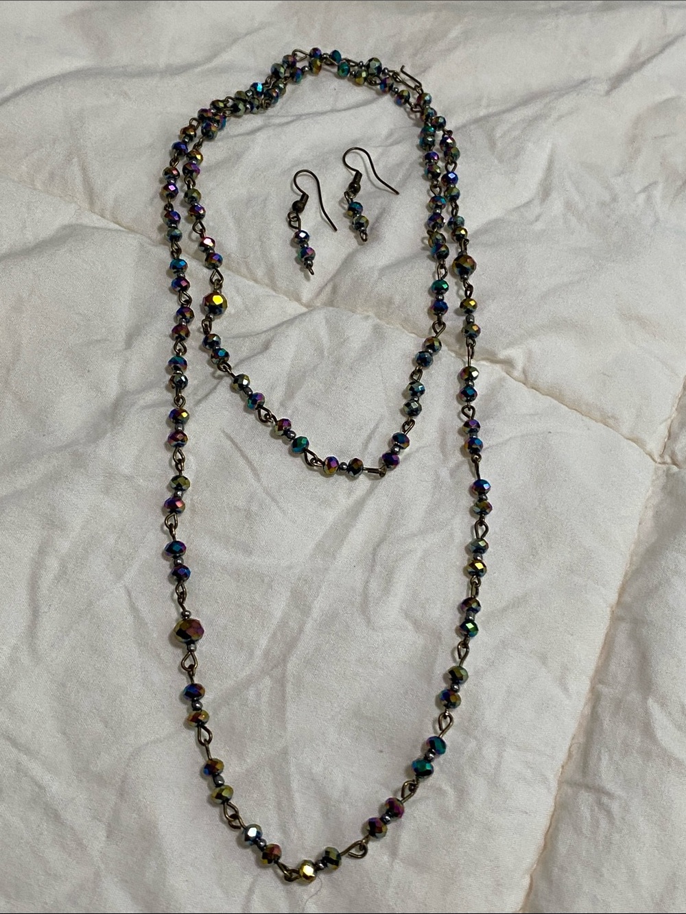 Iridescent Multicolor Bead Necklace and Earring Set